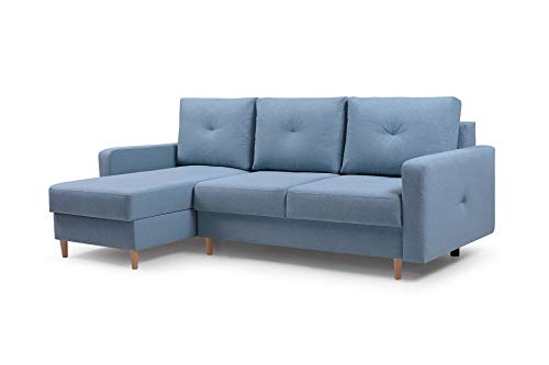 Ecksofa mit Schlaffunktion Eckcouch mit 2 X Bettkasten Sofa Couch L-Form Polsterecke Madison (Blau, Ecksofa Links)