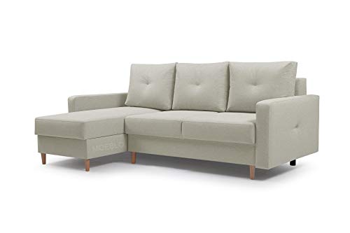 Ecksofa mit Schlaffunktion Eckcouch mit 2 X Bettkasten Sofa Couch L-Form Polsterecke Madison (Beige, Ecksofa Links)