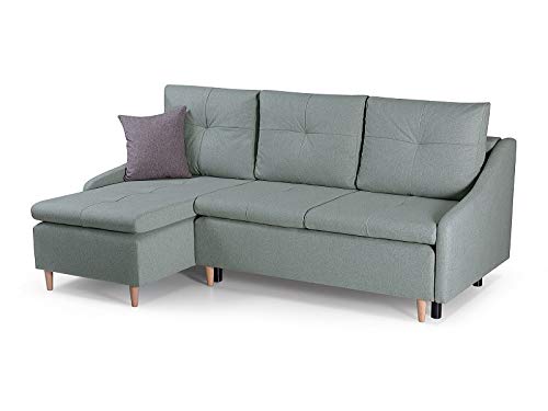 mb-moebel kleines Ecksofa mit Schlaffunktion Eckcouch mit Zwei Bettkasten Sofa Couch Wohnlandschaft L-Form Polsterecke Leon (Mintgrün, Ecksofa Links)