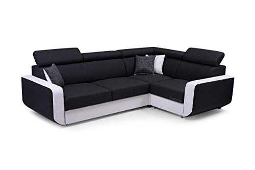 MOEBLO Ecksofa mit Schlaffunktion Eckcouch mit Bettkasten Sofa Couch L-Form Polsterecke Celine (Schwarz + Weiß, Ecksofa Rechts)