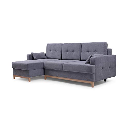 MOEBLO Ecksofa mit Schlaffunktion Eckcouch mit 2 X Bettkasten Sofa Couch L-Form Polsterecke Sophie (Grau, Ecksofa Links)