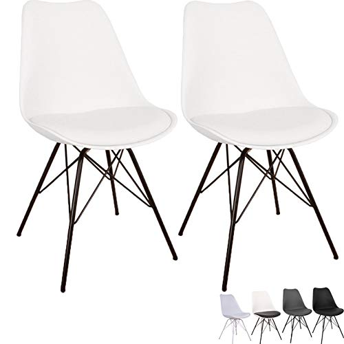 NIMARA 2er Set Comfort Stuhl in skandinavischem Design | Esszimmerstühle und Küchenstühle | Stühle in Schwarz, Weiß, Grau und Mehreren Farben | Sitzkissen Stuhl | Retro Stuhl (Weiß)