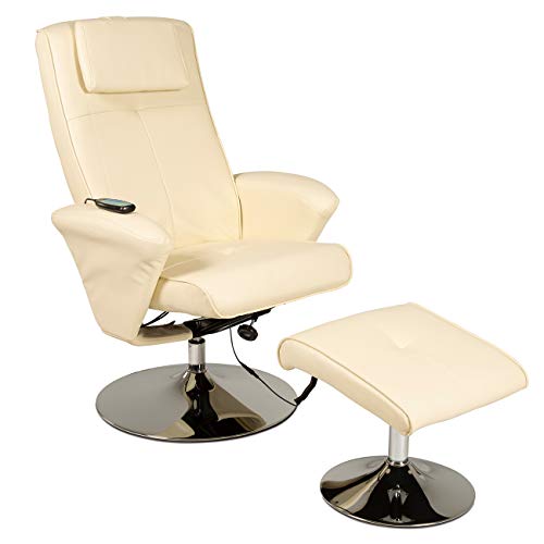 maxVitalis Relaxsessel mit Massagefunktion, Fernsehsessel, Sessel & Hocker mit Vibrations-Massage, Massagesessel mit Wärmefunktion, Liegefunktion, Drehbar, Massagestuhl, elektrisch, TV Stuhl (Creme)