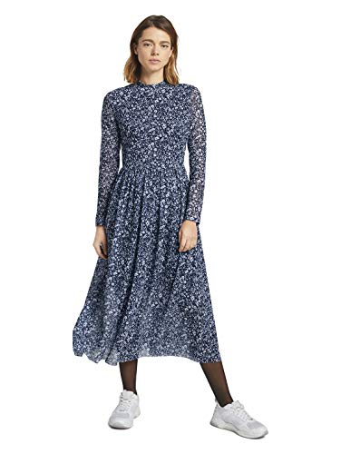 TOM TAILOR Denim Damen 1024509 Midi Kleid mit Blumenmuster, 16355 - Blue Flower Print, L EU