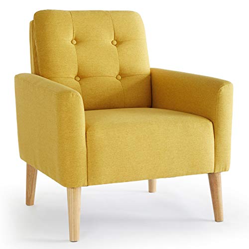 Meerveil Sessel, Sessel ​mit Armlehnen Massivholzbeine Modern Einfach für Schlafzimmer Wohnzimmer Balkon Büro, Gelb