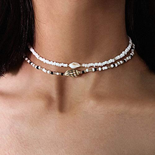 Sethain Boho Choker Halskette Weiße Muschelkette Kurze Perle Halsketten Strand Schmuck für Frauen und Mädchen