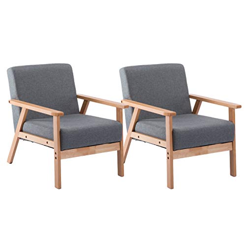 DORAFAIR 2 x Retro Sessel Stuhl Grau Lounge Sessel mit Massivholz-Struktur Hochwertigem Gepolsterten und Rückenlehne,für Wohnzimmer Schlafzimmer Skandinavisches Designsessel