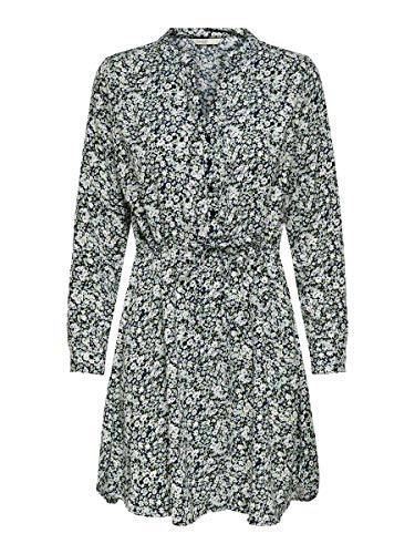 ONLY Damen Print Kleid OnlCory Sommerkleid Tunika Boho-Style Blumen-Muster, Farbe:Blau, Größe:S