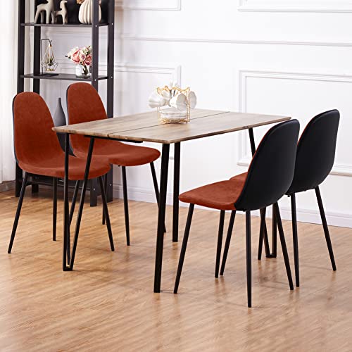 GOLDFAN Esstisch mit 4 Stühlen Retro-Design Küchentisch Rechteckiger Tisch Holz mit Stuhl aus Rot Samt für Wohnzimmer Büro Küche