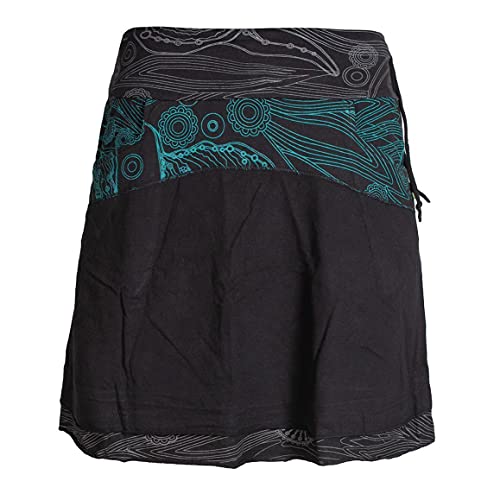 Vishes - Alternative Bekleidung - Lagenlook Goa Hippie Damen Rock Kurz Breiter Bund Taschen Röcke schwarz 38