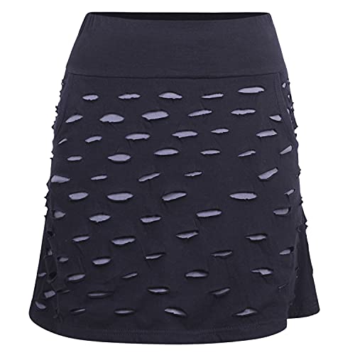 Vishes - Alternative Bekleidung - Damen Goa Baumwollrock Rock Baumwolle Kurz Cutwork Streifen Taschen schwarz 40