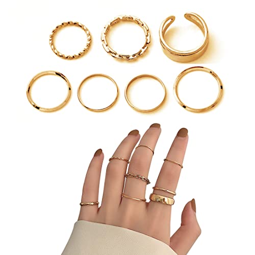 LIUJZZJ 7 Stück Gold Knuckle Rings Set für Frauen Mädchen Schlangenkette Stapelring Vintage Boho Midi Ringe Größe gemischt