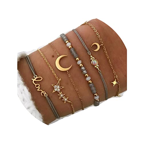 Edary Boho Armband Set Stern- und Mond Armbänder Perlen und Edelstones Armband handgefertigte Handkette für Frauen und Mädchen