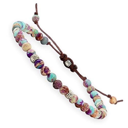BENAVA Damen Yoga Armband Jaspis Edelstein Perlen Bunt Energie | Damenarmband Meditation | Glücksarmband Boho Hippie Schmuck Bracelet | 16-24 cm
