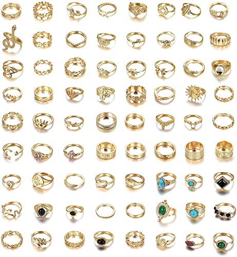LOLIAS 72 Stücke Midi Ring Bohemian Knuckle Ring Sets Fashion Finger Vintage Retro Silber/Golden Stapelbare Ringe für Frauen Knöchel Midi Ringe