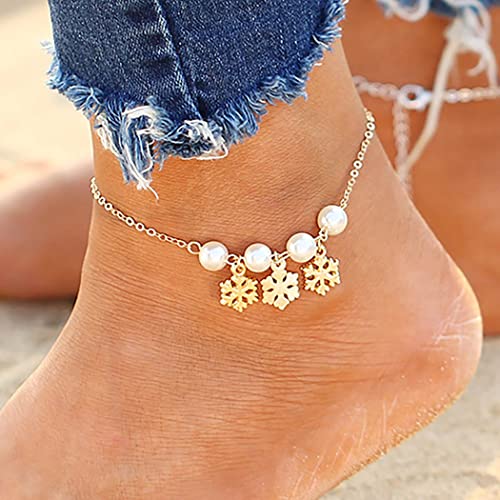 Edary Boho Quaste Schneeflocke Fußkettchen Gold Knöchel Armbänder Perlen Fußkettchen Kette Strand Fuß und Handkette Schmuck für Frauen und Mädchen…