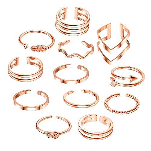 YADOCA 12PCS Verstellbare Ringe für Damen Mädchen Offene Ringe Set Daumenring Fingerringe Midi Ringe Stapelbare Knöchelringe Silber Gold Rosegold