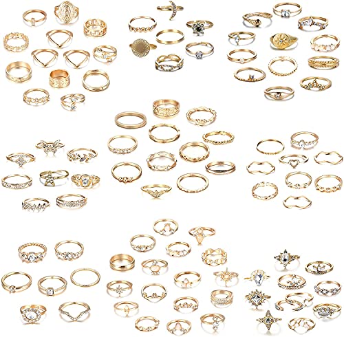 Milacolato 95PCS Boho Ringe Damen Set Stapelbare Kristallgelenkringe Set Goldringe Set Mode Fingerknöchel Midi Ringe für Frauen