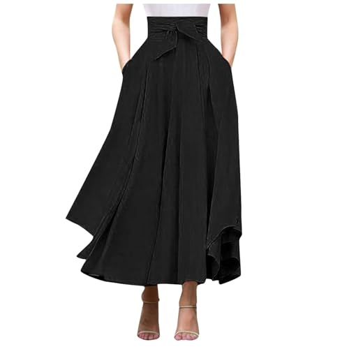 Damen Lang Boho Röcke Elastische Maxiröcke mit hoher Taille für Damen Lange Skirt mit Taschen Damen Wickelrock Faltenrock Strandrock