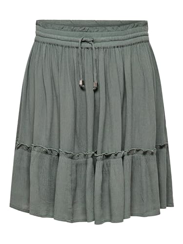 ONLY Damen Mini Volant Rock Kurzer A-Linien Chiffon Rüschen Skirt mit Tunnelzug Bund ONLIBIZA