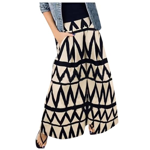 Sommerrock Damen Lang Maxirock 3D Druck Faltenrock A-Linie Strandkleider Boho Strandrock Swing Beach Skirt Elastische Freizeitrock Plisseerock Unterrock Frauen Midi Rock Rockabilly Sommerkleid