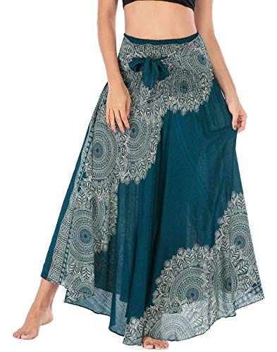 FEOYA Damen Bohemian Maxi Rock 2-in-1 Sommer Lang Rock Boho Strand Kleider Festliche Urlaub Gedruckter Sommerkleid