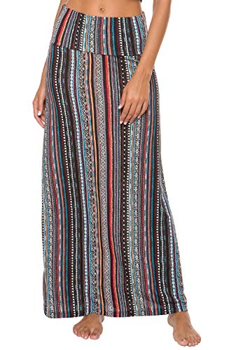 EXCHIC Damen Sommer Strand Pull On Boho Yoga Lange Rock Stretch High Taille Maxi Rock(XL, 6)