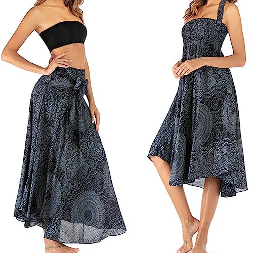 1Pcs Lang Gedruckter Rock Damen Chiffon Bohemien,Rock Damen Lang Boho,Lang Gedruckter Rock,Urlaub Sommerrock Strandkleider（Einheitsgröße）