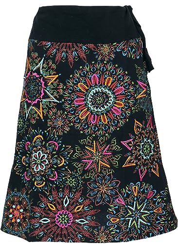 GURU SHOP Bestickter Knielanger Rock, Chic, Retro Mandala - Schwarz, Baumwolle, Size:L/XL (42)