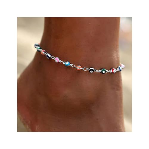 Prosy Beach Bunte Perlen Fußkettchen Silber Knöchel Armbänder Perlen Sommer Strand Fuß Schmuck Einstellbar für Frauen und Mädchen