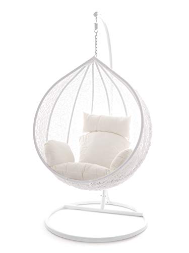 Kideo Swing Chair Hängesessel Hängestuhl Polyrattan Schwebesitz Loungesessel (weiß)