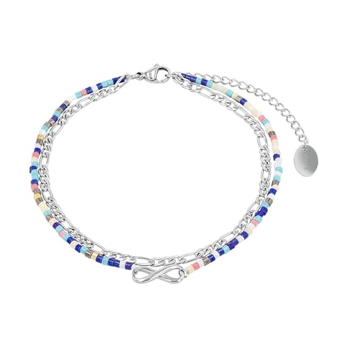 s.Oliver Fußkette Edelstahl Damen Sommerschmuck, mit Glas, 22+5 cm, Silber, Infinity, Kommt in Schmuck Geschenk Box, 2034576