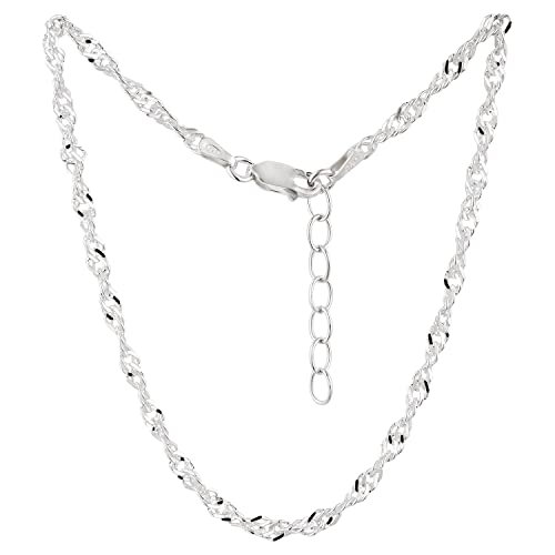 7K Fußkettchen, Damen-Fußkette, Singapurkette, Modeschmuck aus Sterling-Silber 925 als Fußschmuck Geschenke für Frauen, Mädchen, Teenager und Männer, 23-26 cm, 3 mm, Modell 50, 23-26 cm, 23-26 cm,