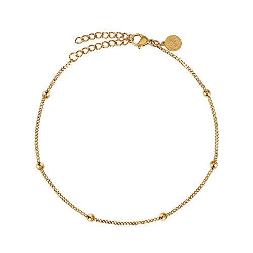 GD GOOD.designs Fußkettchen für Damen Gold - Wasserfest - Fußkette mit kleinen Perlen Dots - 18K vergoldet - Frauen Edelstahl Fußschmuck