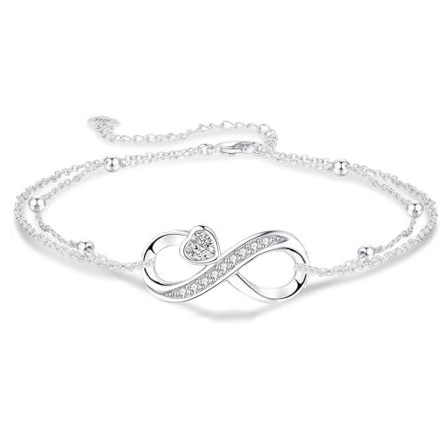 fußkettchen für damen silber 925 - Kettchen Layered Fussketten für frauen - Sommer Barfuß Strand Fußkette - verstellbare 22+4cm