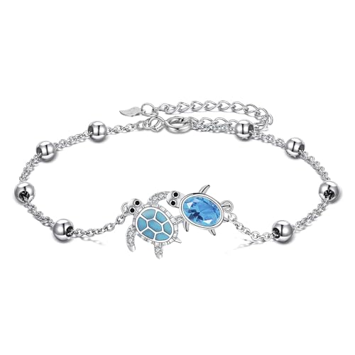 Micory Schildkröte Fußkettchen Damen 925 Silber Fußkette Strand Sommer Verstellbar Schmuck Geschenke für Damen Mädchen