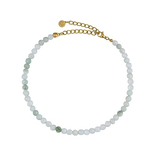 GD GOOD.designs Fussketten für Frauen mit echten Jade Perlen 4mm - Wasserfest - Naturstein Fußkettchen Grün mit verstellbaren Verschluss in 18K Gold