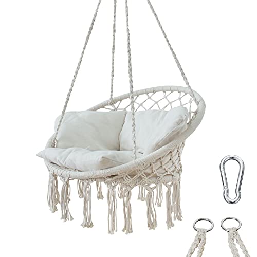 yourGEAR Boracay - Hängesessel mit Sitz-Polster in Grau oder Beige - max 240 kg TÜV geprüft - Hängeschaukel 360° Swing Chair Schwebe-Sessel [Beige]