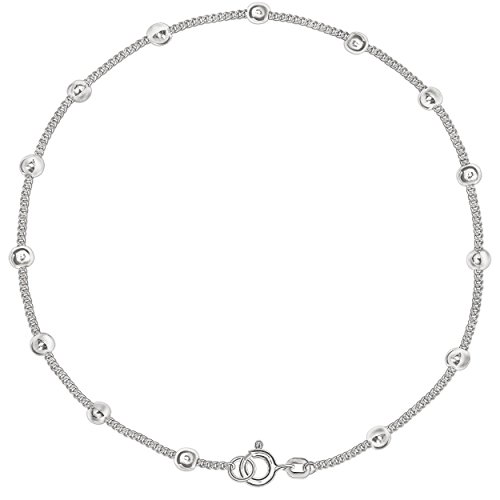 CLEVER SCHMUCK Damen Fußkettchen Panzer 27 cm mit vielen Kugeln Ø ca. 2,5 mm glänzend Sterling Silber 925 in Geschenkfaltbox