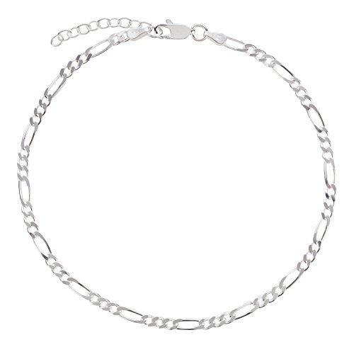 Fußkettchen, Fußkette, Figarokette, Schmuck, Modeschmuck aus 925 Silber als Fußschmuck - 7K - Geschenke für Frauen, Mädchen und Männer, 23-26cm, Modell 28