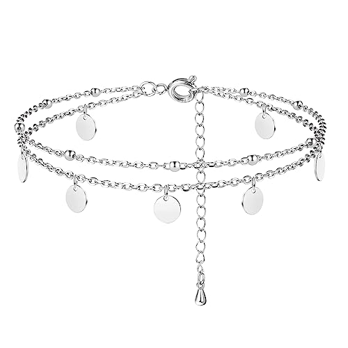 ORAZIO 925 Sterling Silber Knöchel Armband Mehrschichtige Fußkettchen für Frauen Herz Runde Kugel Zirkon Mehrere Stile Fußkettchen Verstellbare Kette Sommer Strand Fußschmuck 7