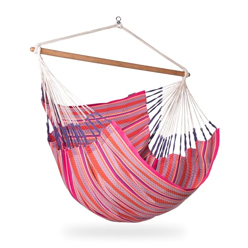 La Siesta®- Habana Hängesessel Comfort Size für Entspannung & Stil: 360° Drehgelenk, hochwertiges Bambusholz - GOTS-zertifizierte Baumwolle.(Flamingo)