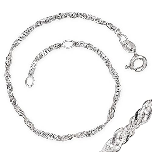 CLEVER SCHMUCK Silbernes elegantes Damen Fußkettchen Singapur 25/27 cm gedrehte Optik, stabil und glänzend schlicht Sterling Silber 925 in Geschenkverpackung